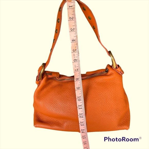 Vintage Miu Miu Y2K  Orange Pebbled Leather Handbag with Brass Studs - Picture 7 of 13